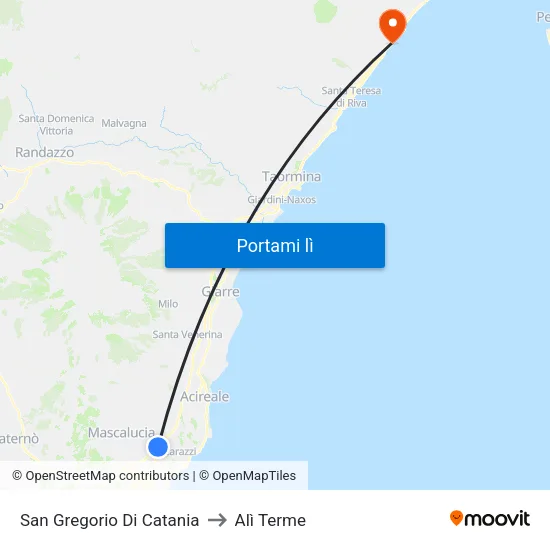 San Gregorio Di Catania to Alì Terme map