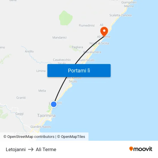 Letojanni to Alì Terme map
