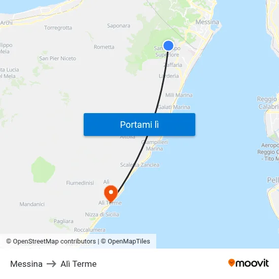 Messina to Alì Terme map