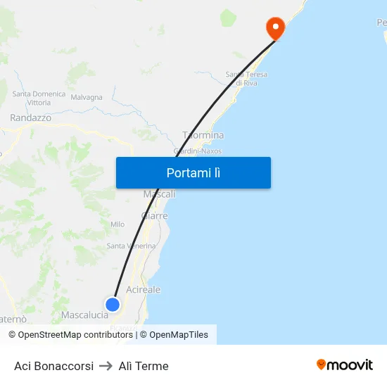 Aci Bonaccorsi to Alì Terme map