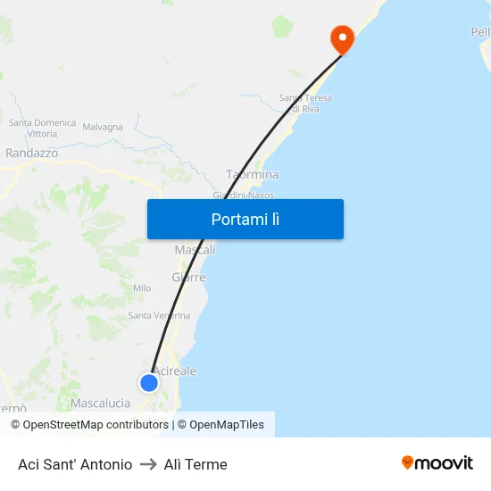 Aci Sant' Antonio to Alì Terme map
