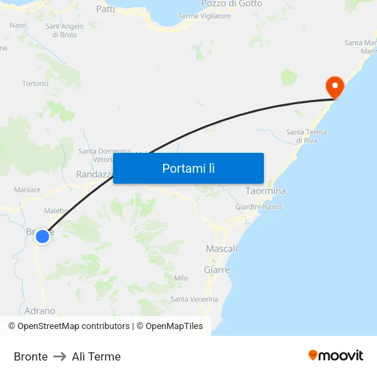 Bronte to Alì Terme map