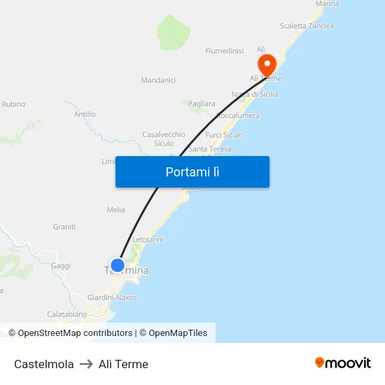 Castelmola to Alì Terme map