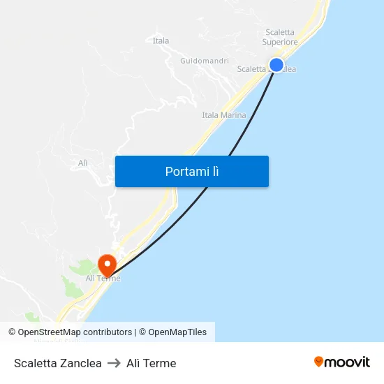 Scaletta Zanclea to Alì Terme map