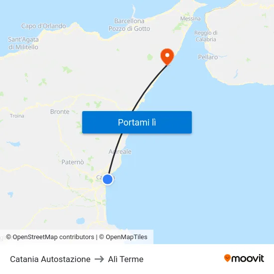 Catania Autostazione to Alì Terme map