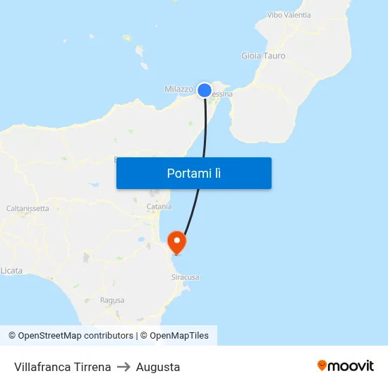 Villafranca Tirrena to Augusta map