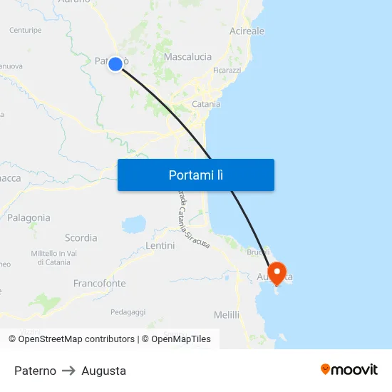 Paterno to Augusta map