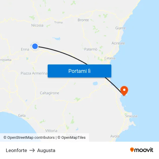 Leonforte to Augusta map