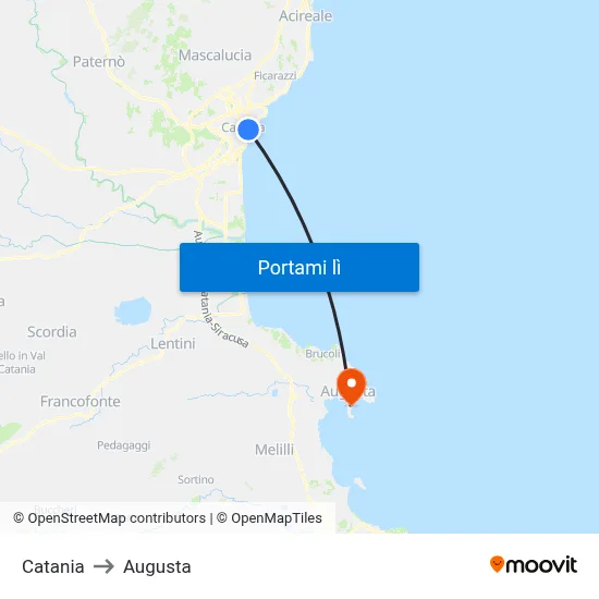 Catania to Augusta map