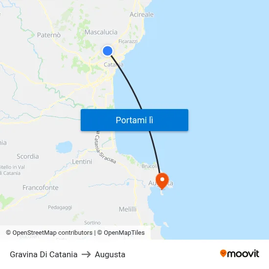 Gravina Di Catania to Augusta map