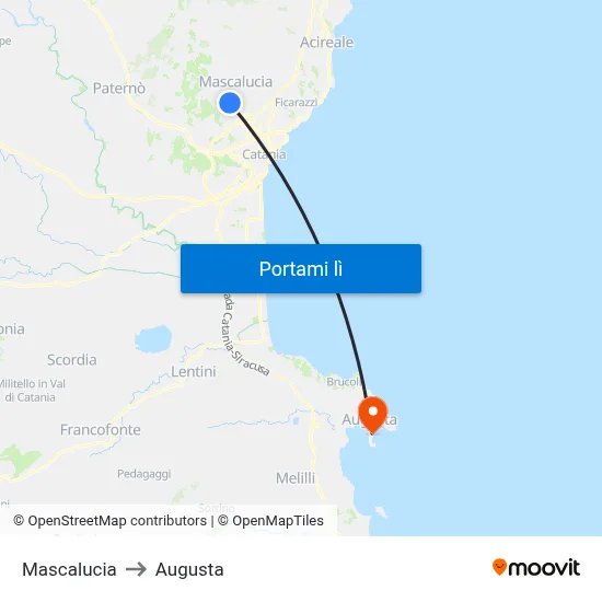 Mascalucia to Augusta map