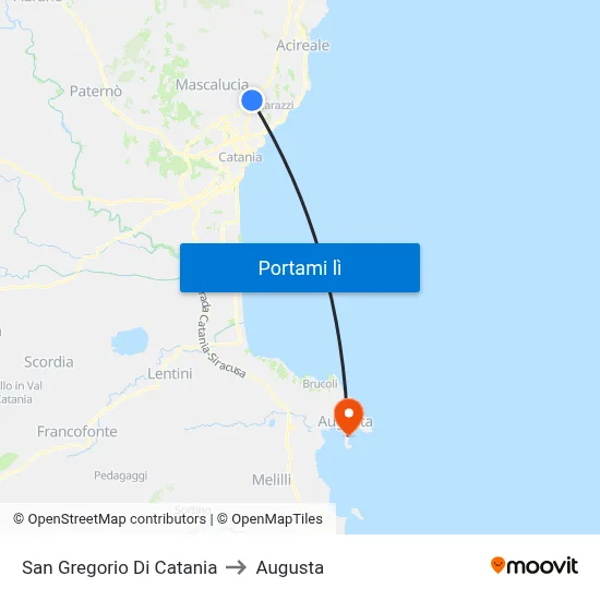 San Gregorio Di Catania to Augusta map
