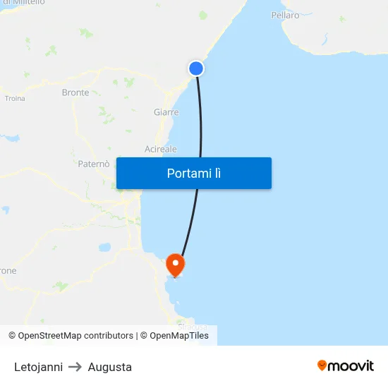 Letojanni to Augusta map