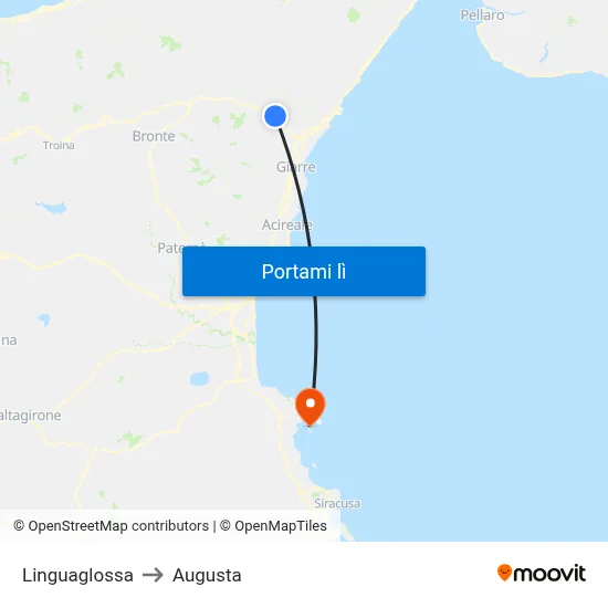 Linguaglossa to Augusta map