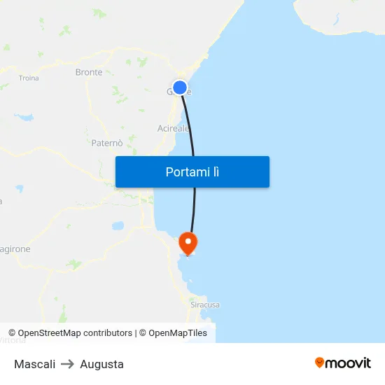 Mascali to Augusta map