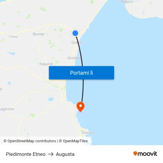 Piedimonte Etneo to Augusta map