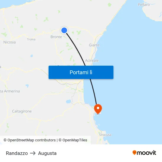 Randazzo to Augusta map