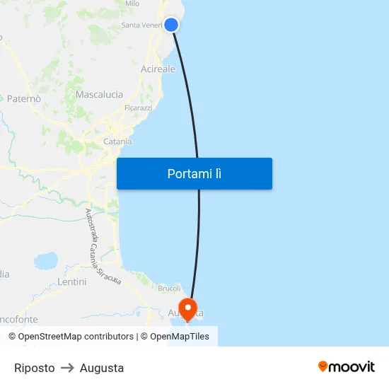 Riposto to Augusta map