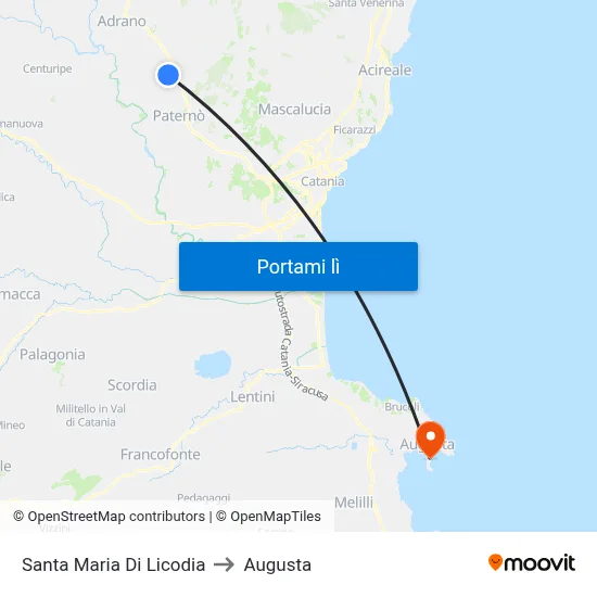 Santa Maria Di Licodia to Augusta map