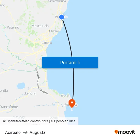 Acireale to Augusta map
