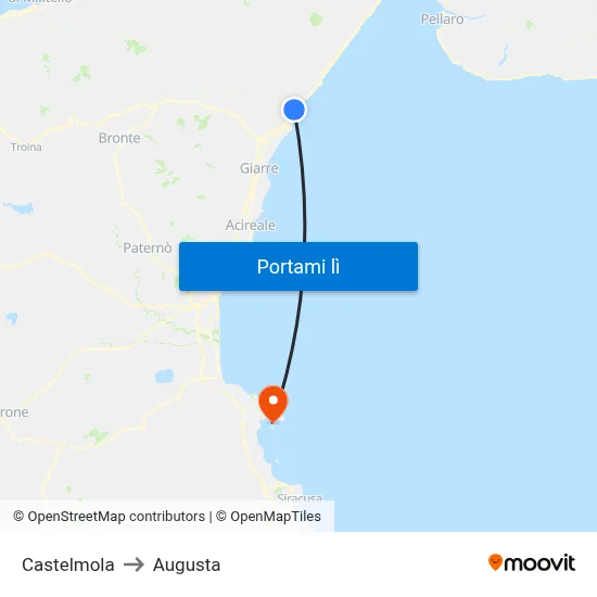 Castelmola to Augusta map