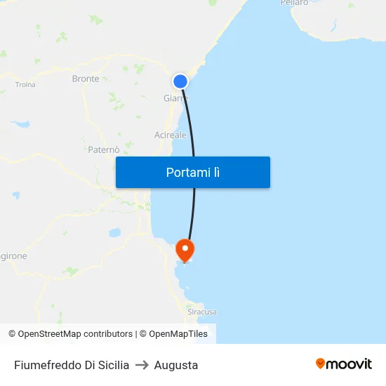 Fiumefreddo Di Sicilia to Augusta map