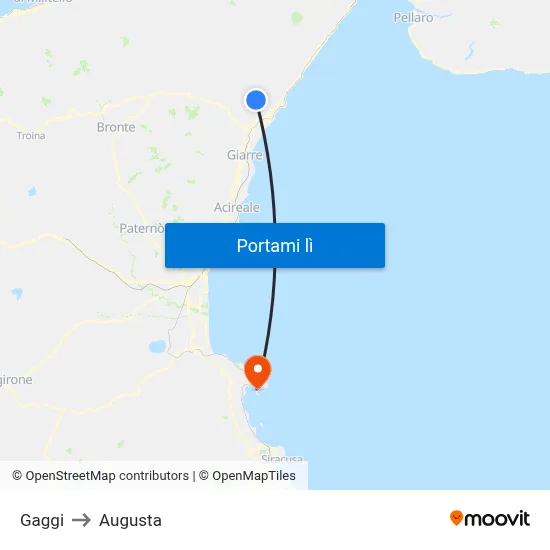 Gaggi to Augusta map