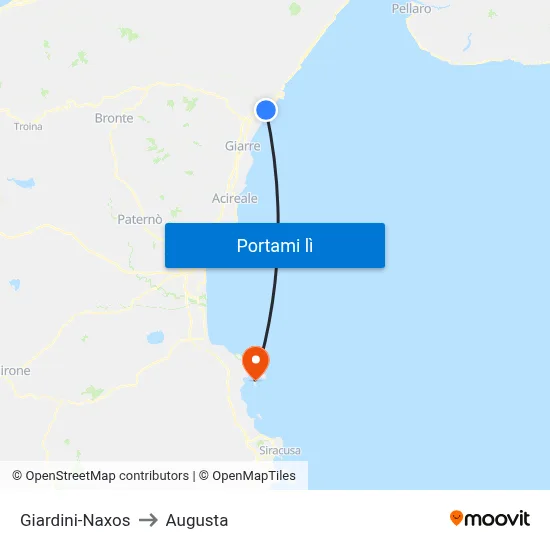 Giardini-Naxos to Augusta map