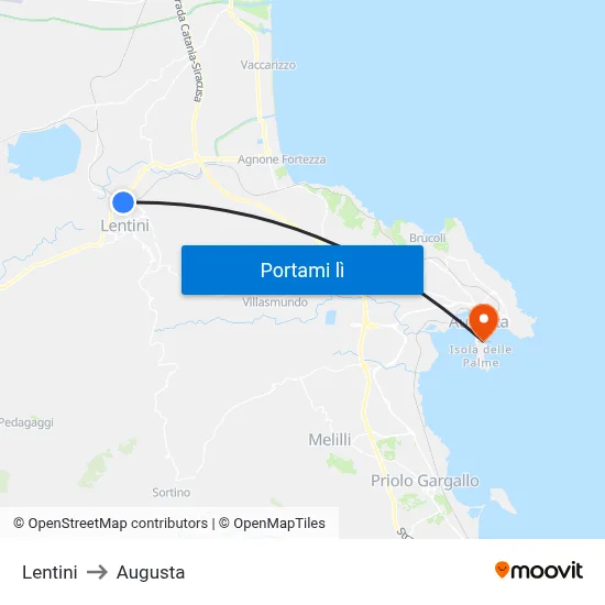 Lentini to Augusta map