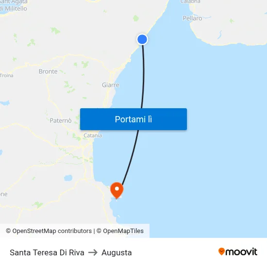 Santa Teresa Di Riva to Augusta map