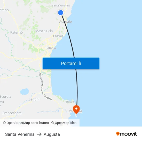Santa Venerina to Augusta map