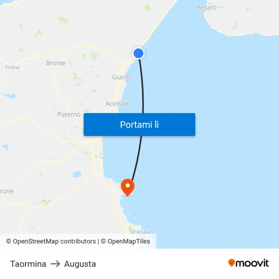 Taormina to Augusta map