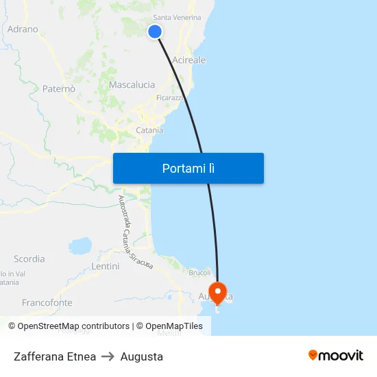Zafferana Etnea to Augusta map