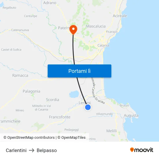 Carlentini to Belpasso map