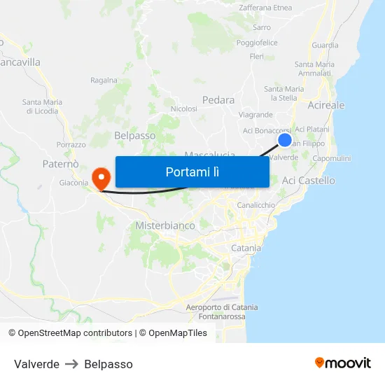 Valverde to Belpasso map