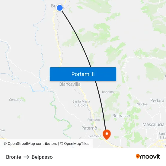 Bronte to Belpasso map