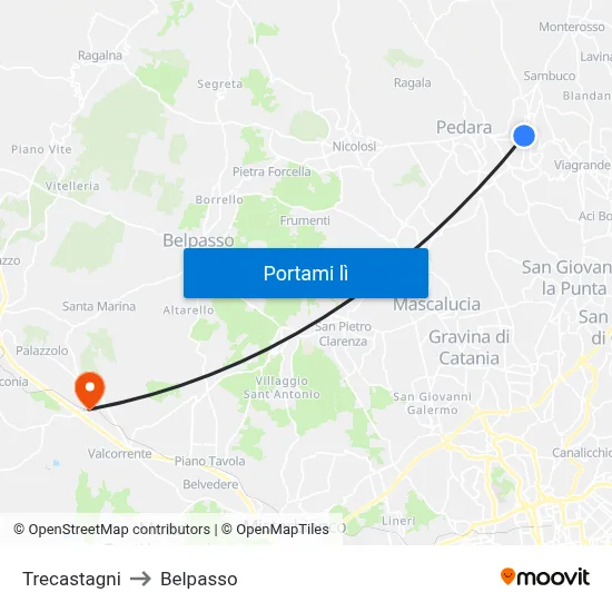 Trecastagni to Belpasso map