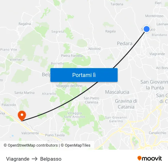 Viagrande to Belpasso map