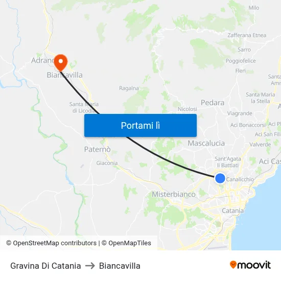 Gravina Di Catania to Biancavilla map