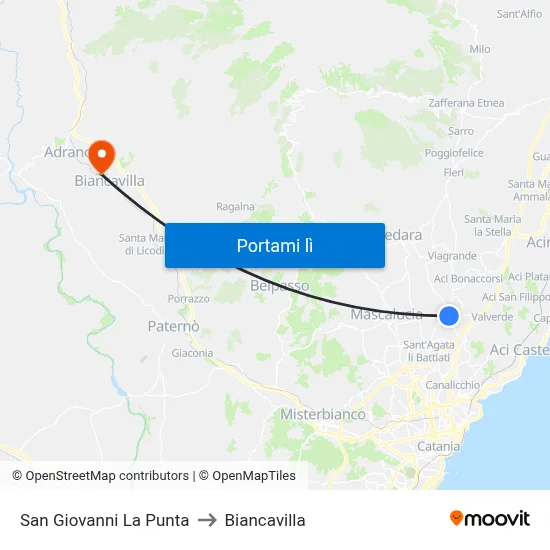 San Giovanni La Punta to Biancavilla map