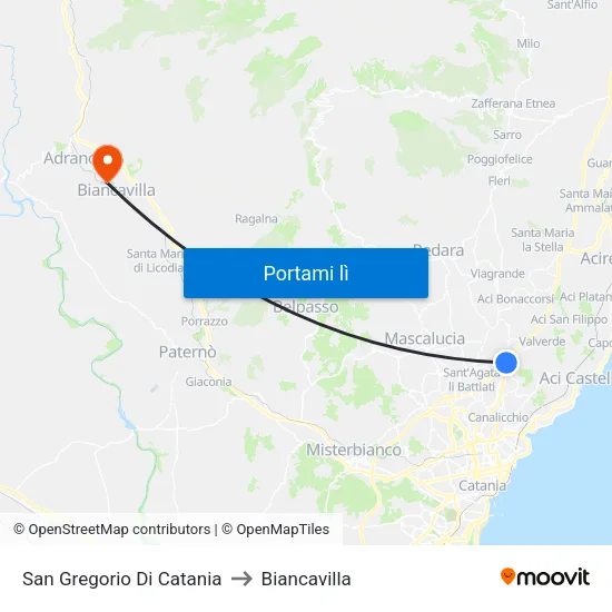 San Gregorio Di Catania to Biancavilla map