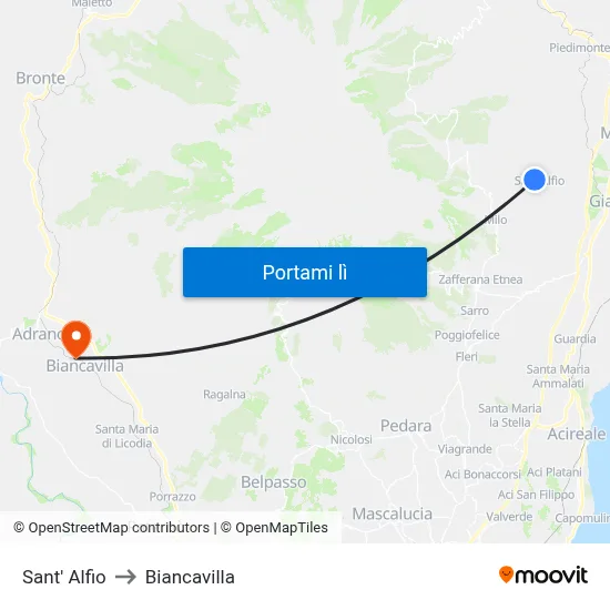 Sant' Alfio to Biancavilla map