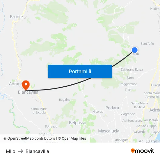 Milo to Biancavilla map