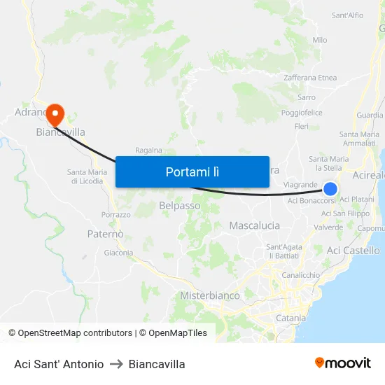 Aci Sant' Antonio to Biancavilla map