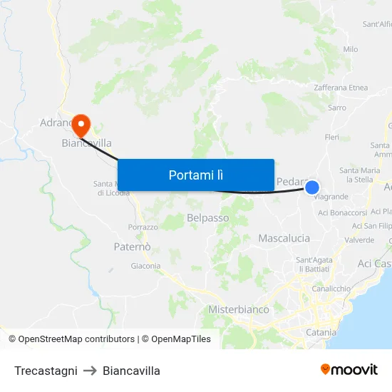 Trecastagni to Biancavilla map