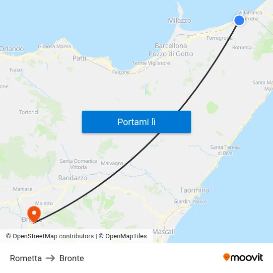 Rometta to Bronte map