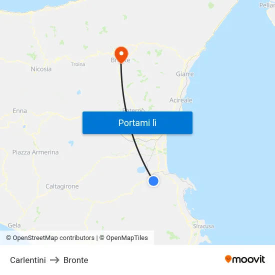 Carlentini to Bronte map