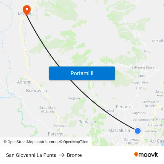 San Giovanni La Punta to Bronte map