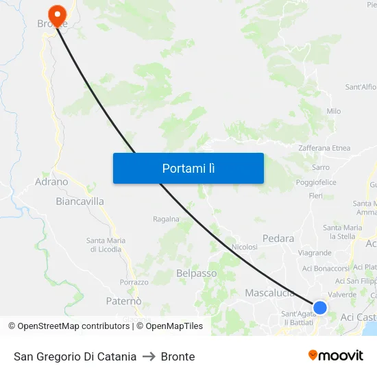 San Gregorio Di Catania to Bronte map