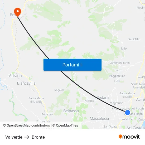 Valverde to Bronte map